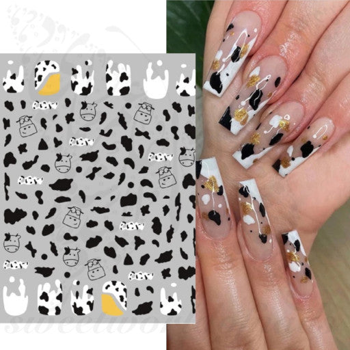 Black white mix and match cow print fake nails Medium coffin false nail UV  design gel popular Black spots